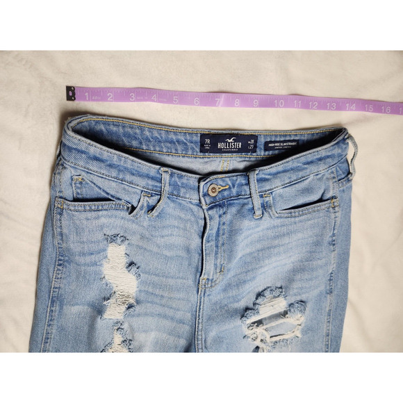 7R Hollister High Rise Slim Straight Vintage Stretch Light Wash Distressed Women - Picture 10 of 14